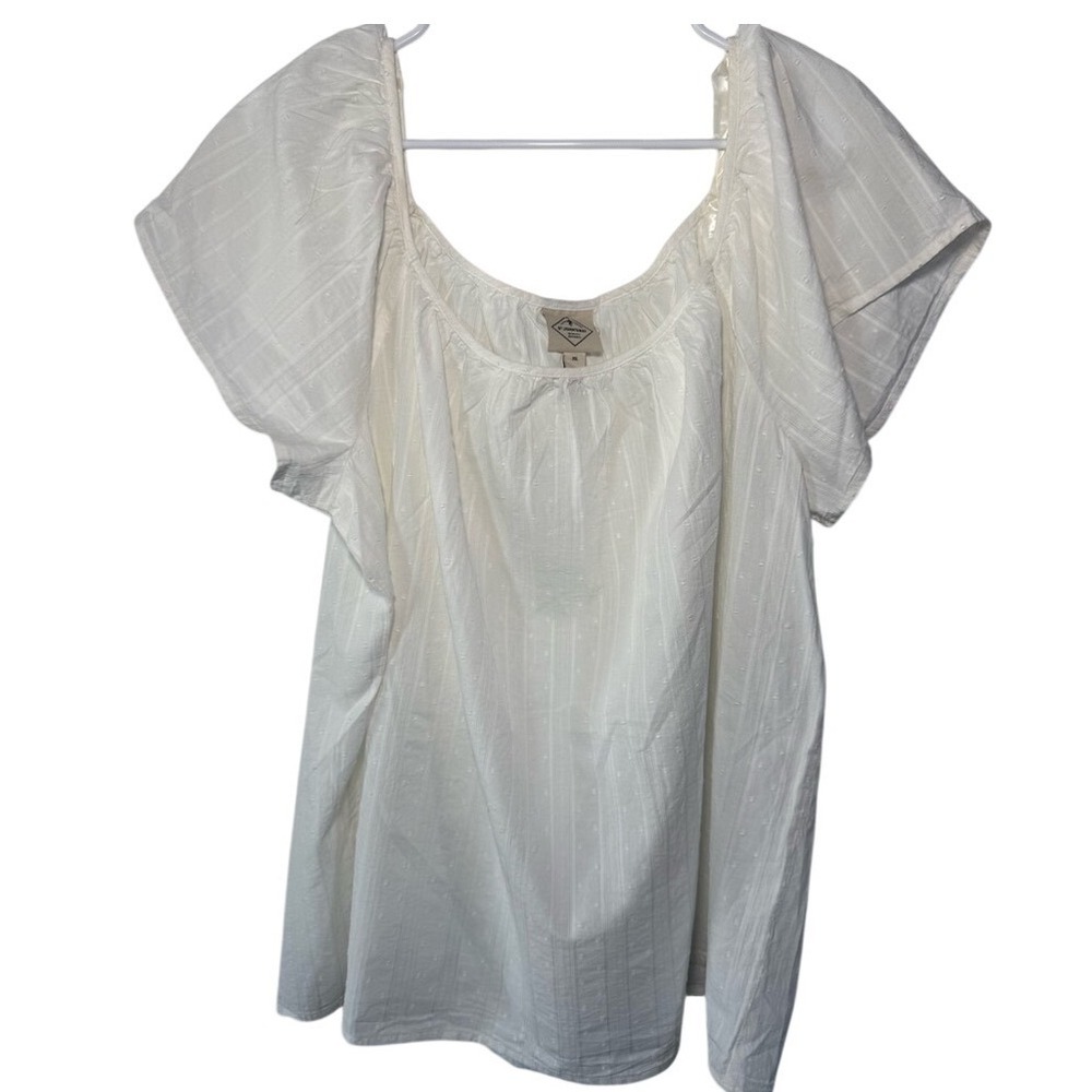 St Johns Bay White Dobby Stripe Cotton Peasant Blouse Square Neck XL NEW